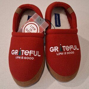 Life Is Good "Grateful" Christmas Slippers Women's Size S 5/6